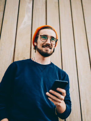 young man with mobile young man with mobile